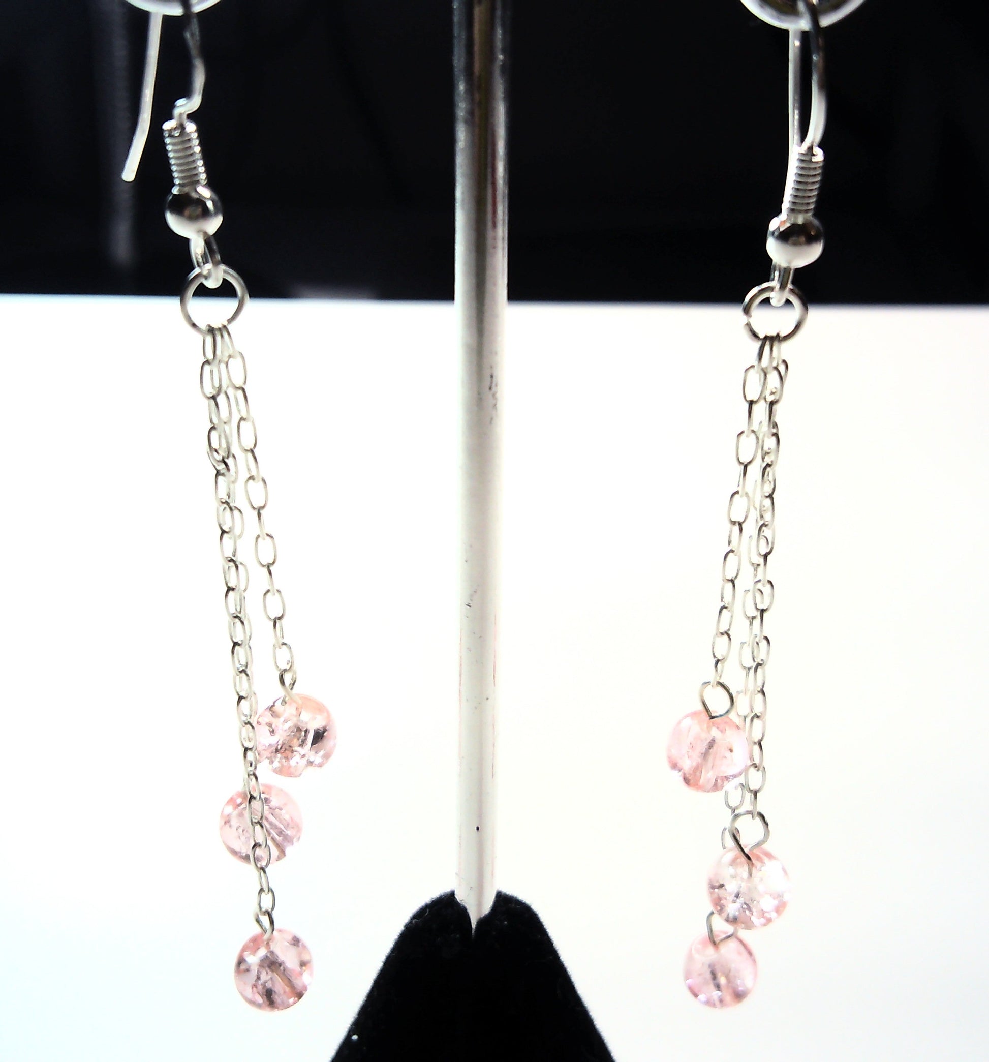 triple strand drop earring with glass beads