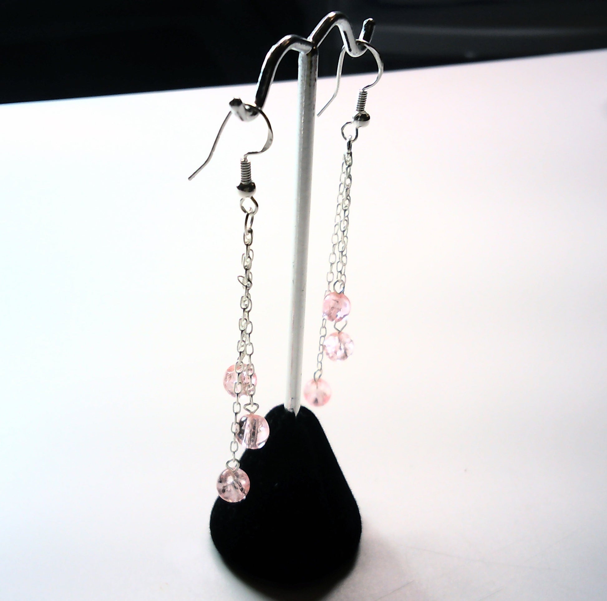 triple strand drop earring with glass beads
