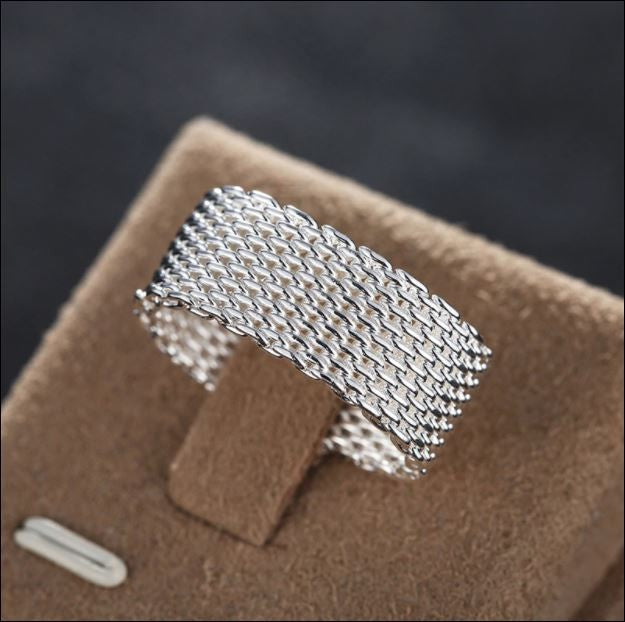 Handcrafted woven wire mesh 925 silver ring