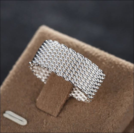 Handcrafted woven wire mesh 925 silver ring