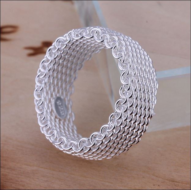 Handcrafted woven wire mesh 925 silver ring