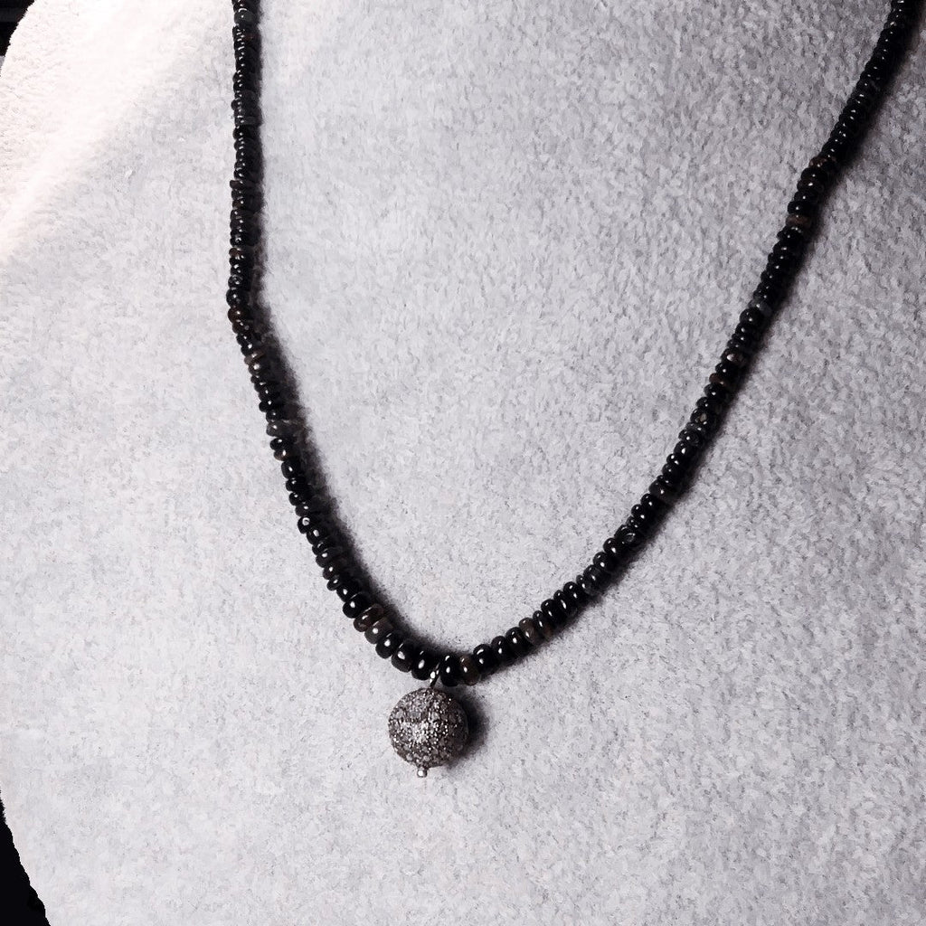 Ethiopian Black opal and diamond necklace
