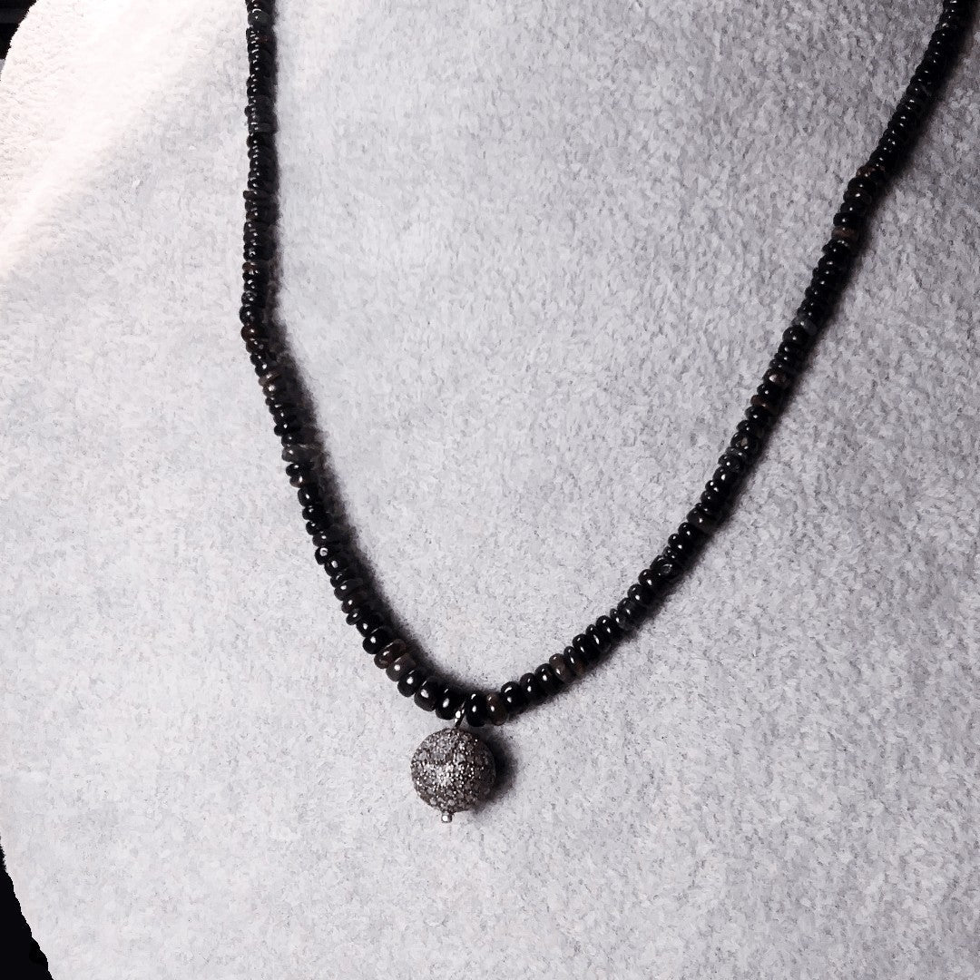 Ethiopian Black opal and diamond necklace