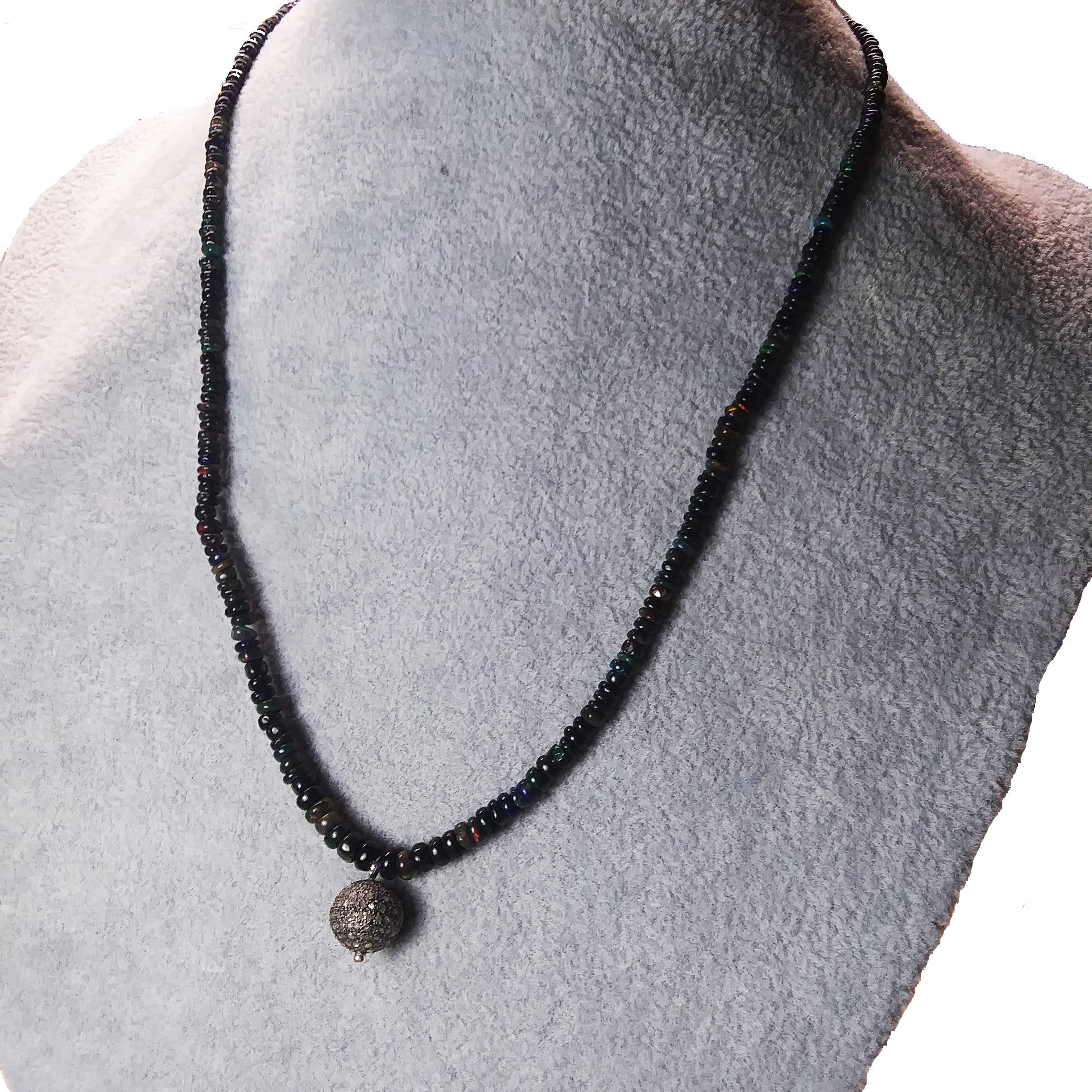 Ethiopian Black opal and diamond necklace