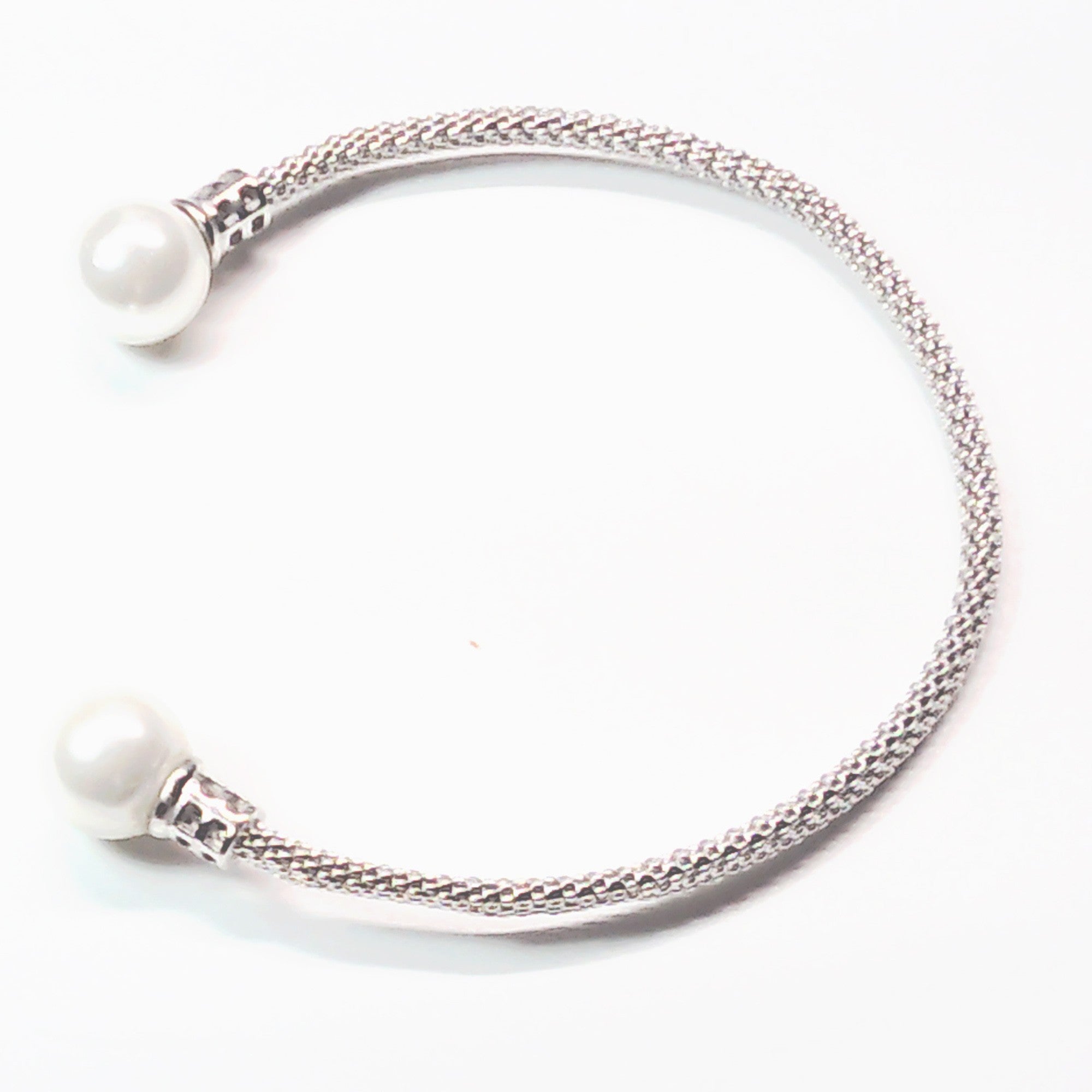 real peal and silver handmade mesh bracelet