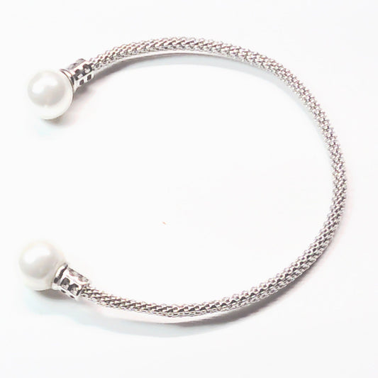 real peal and silver handmade mesh bracelet