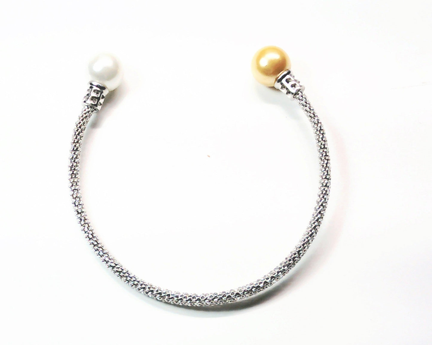 real peal and silver handmade mesh bracelet