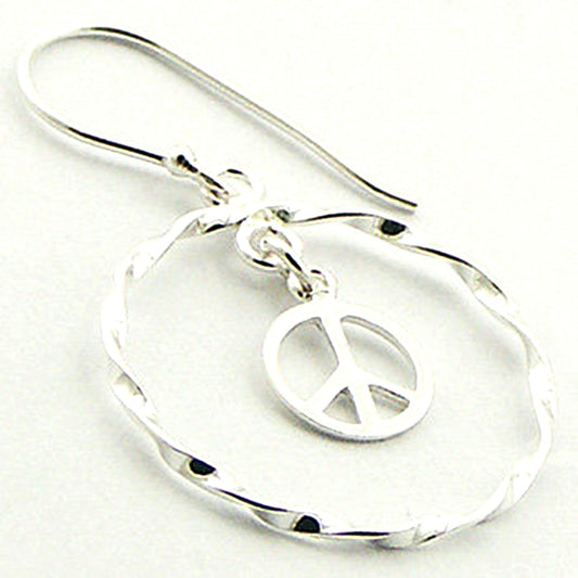 925 Silver Peace Symbol In Twisted Hoop Danglers
