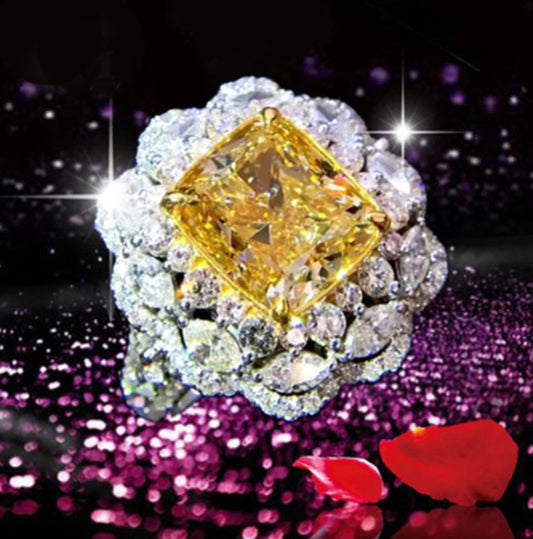 Princess Cut 13 CT Yellow Topaz Zircon Engagement Rings wedding in 925 Silver