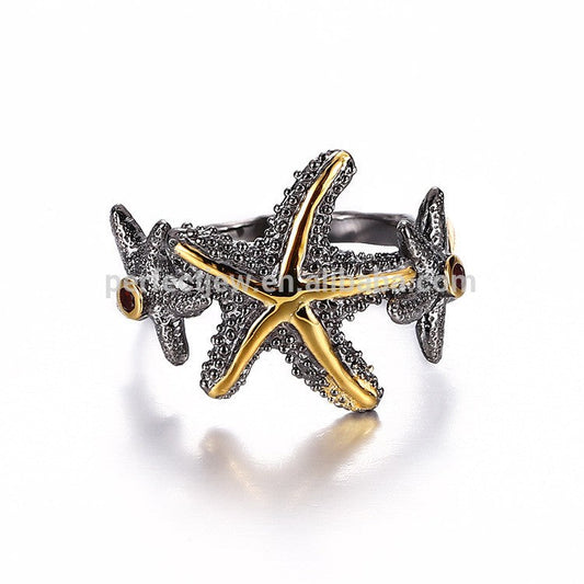 Starfish ring with 2  garnet stones