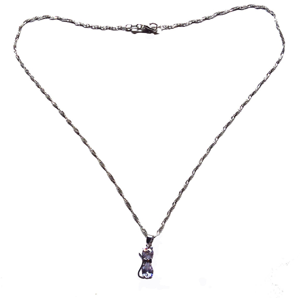Sterling silver Cat Pendant CZ stones-18 inch