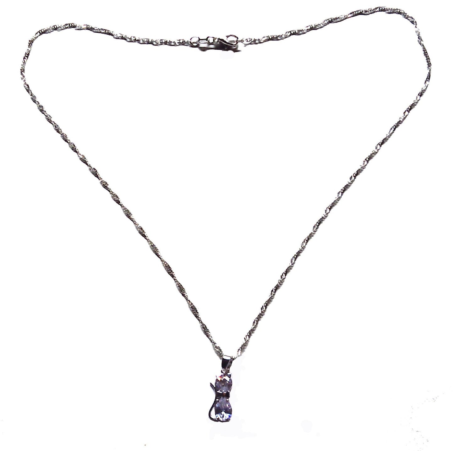 Sterling silver Cat Pendant CZ stones-18 inch