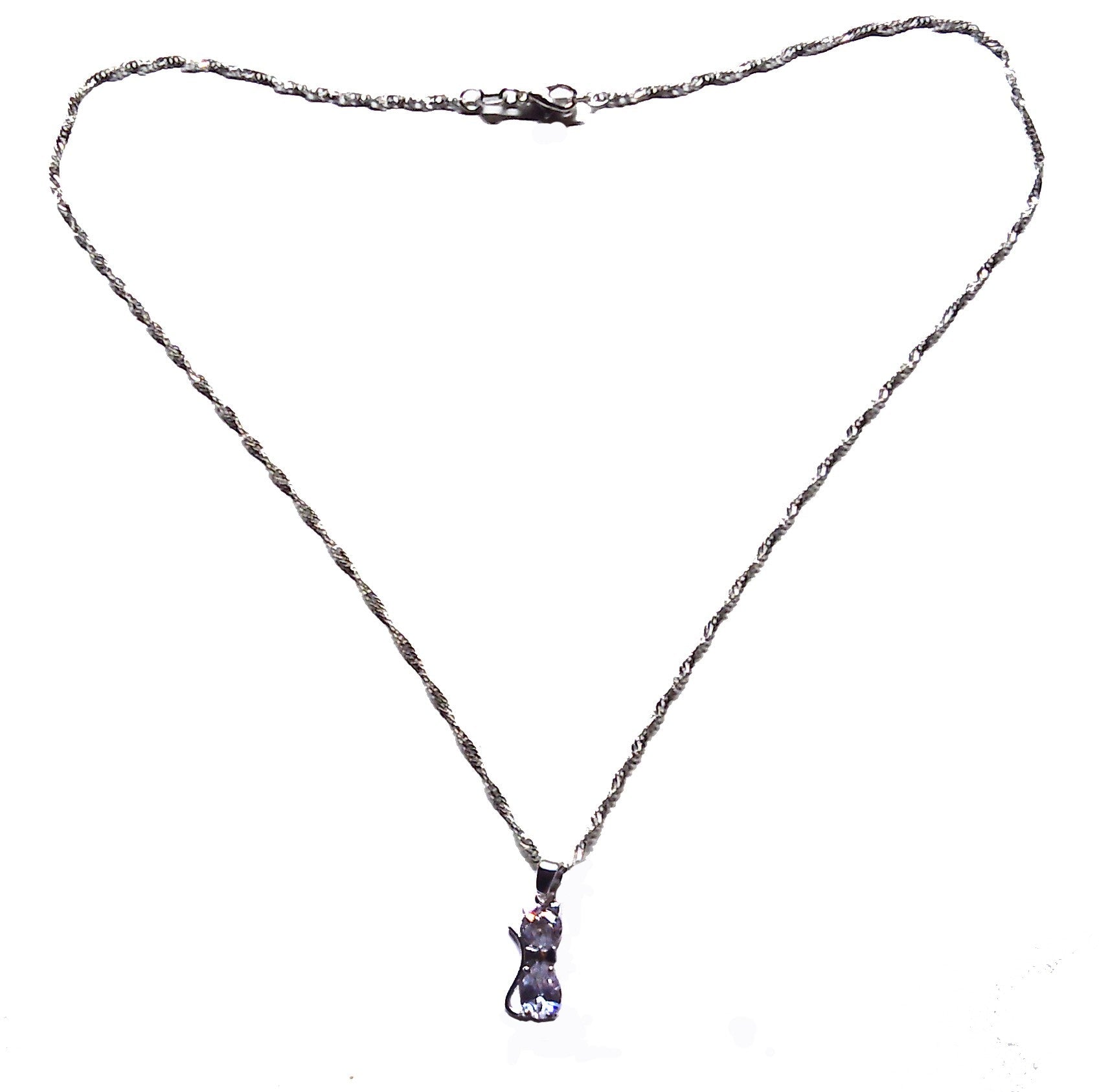 Sterling silver Cat Pendant CZ stones-18 inch