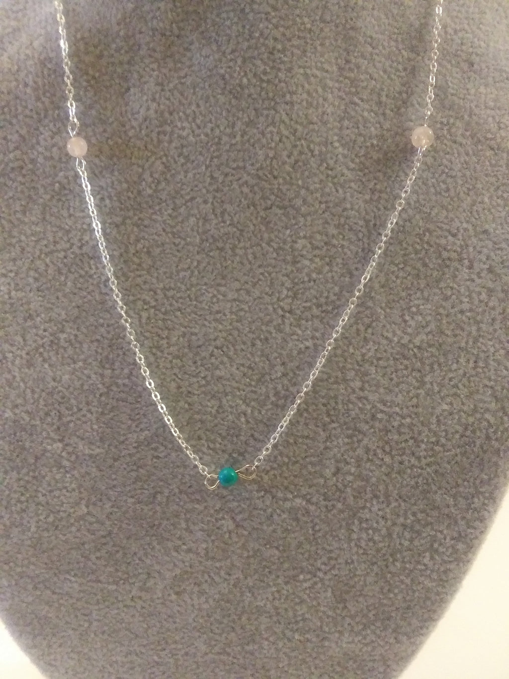 4 mm gemstone rose and turquoise  925 20 inch necklace