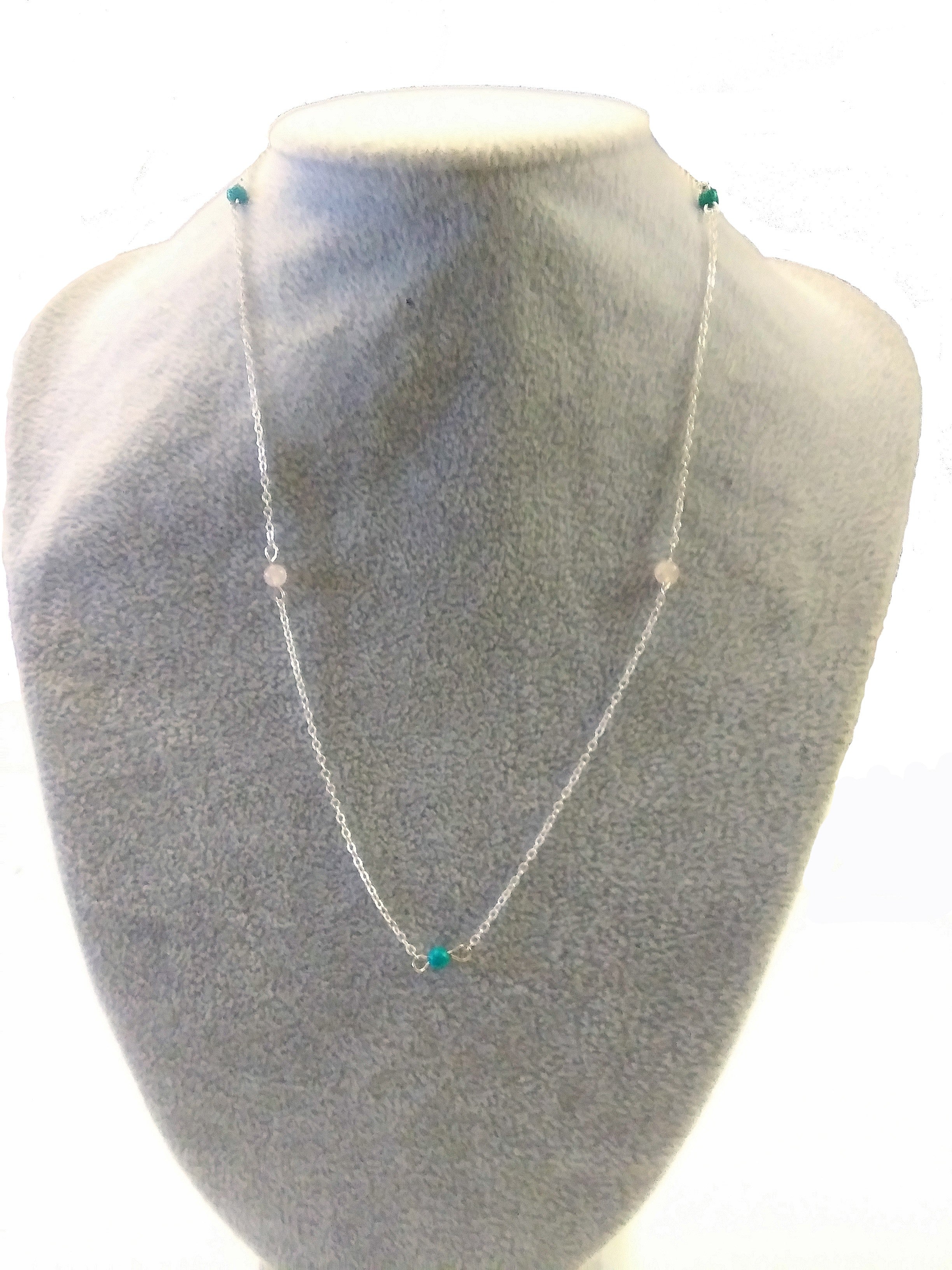 4 mm gemstone rose and turquoise  925 20 inch necklace