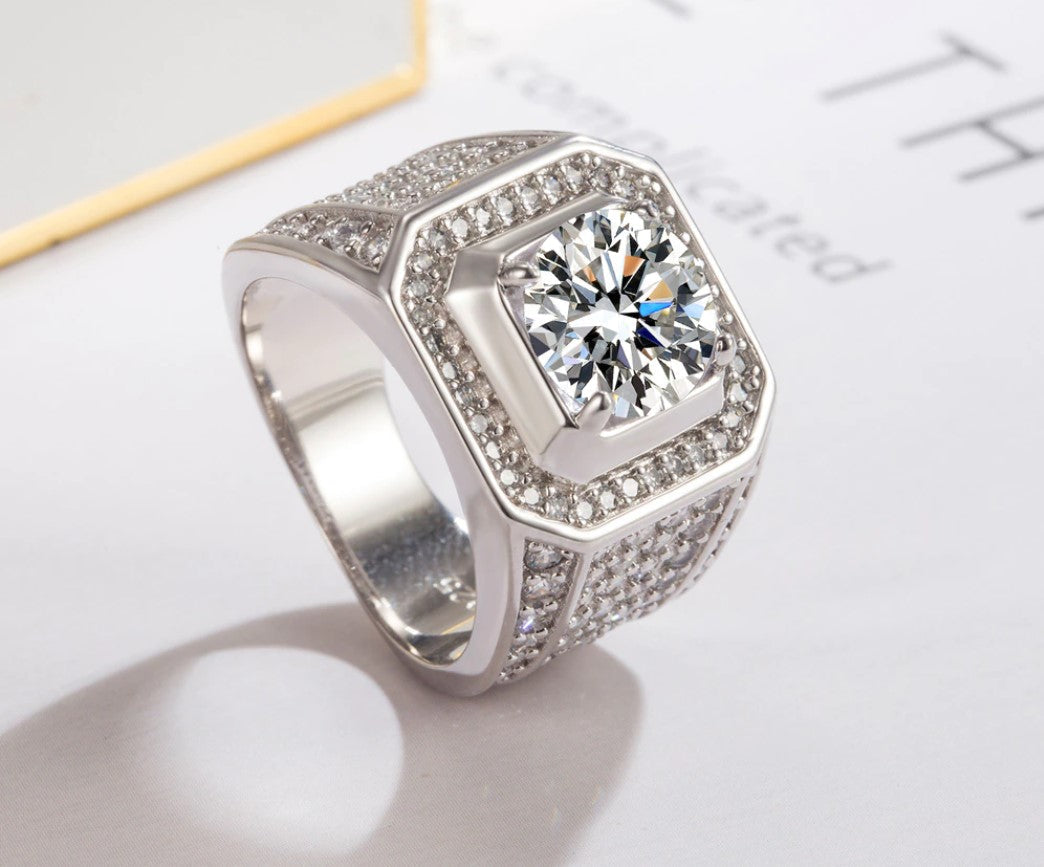 Sterling silver mans AAAA grade cubic zirconia ring