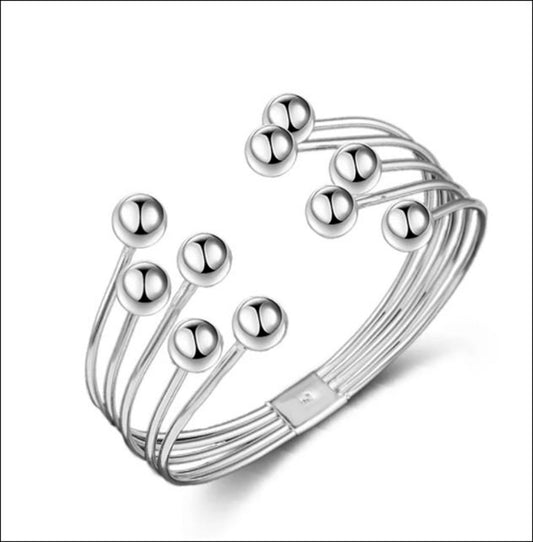 925 Sterling Silver Hot Fashion 8M Beaded wire Bangle