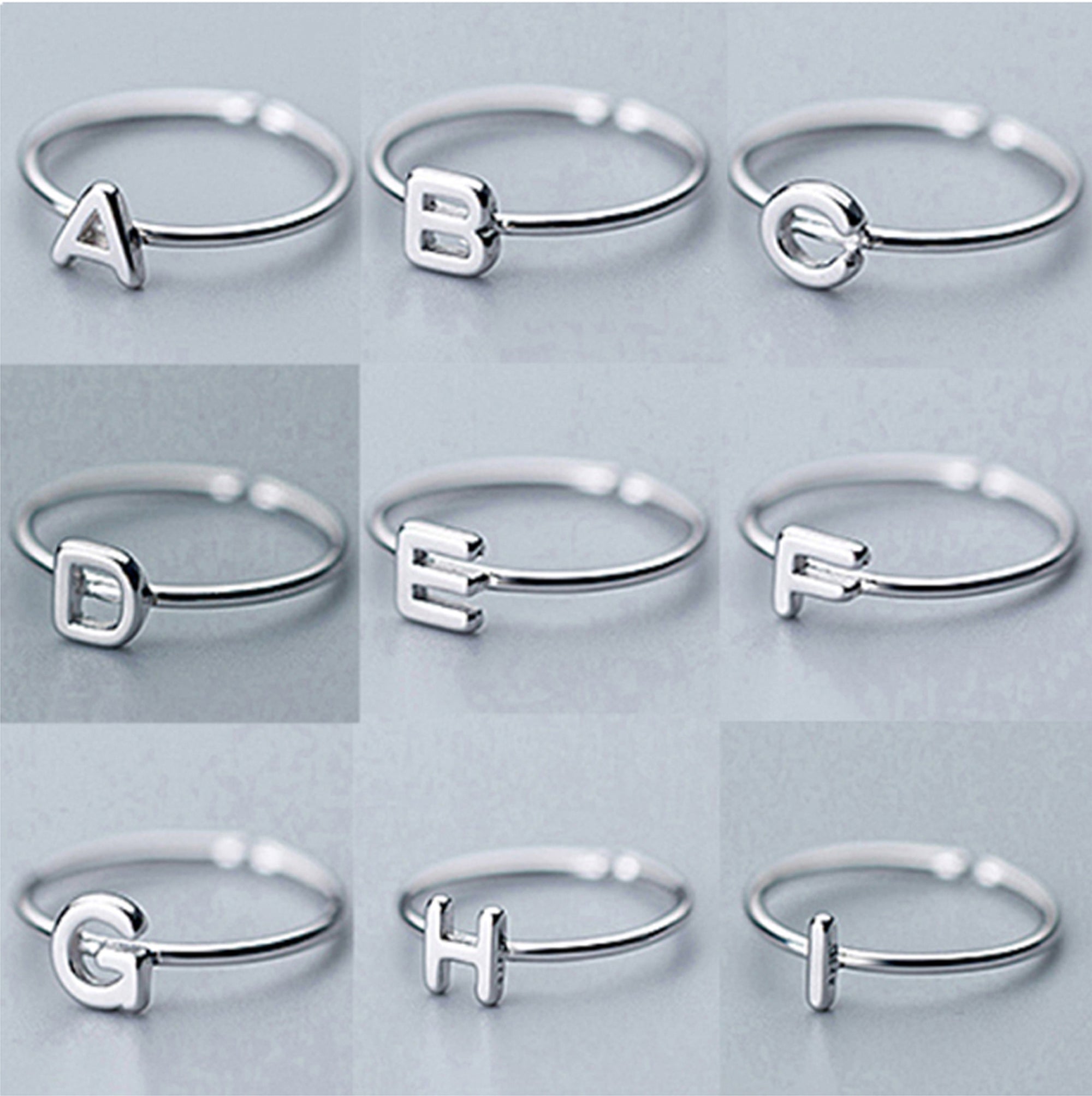 sterling silver initial rings all  26 letters in alphabet