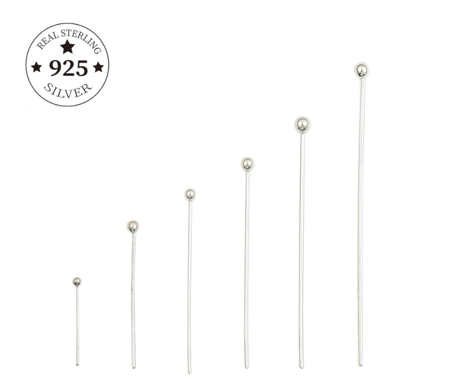 925 Sterling Silver Findings Head Ball Pins in sizes 15 20 25 30 35 50 mm for jewelry making