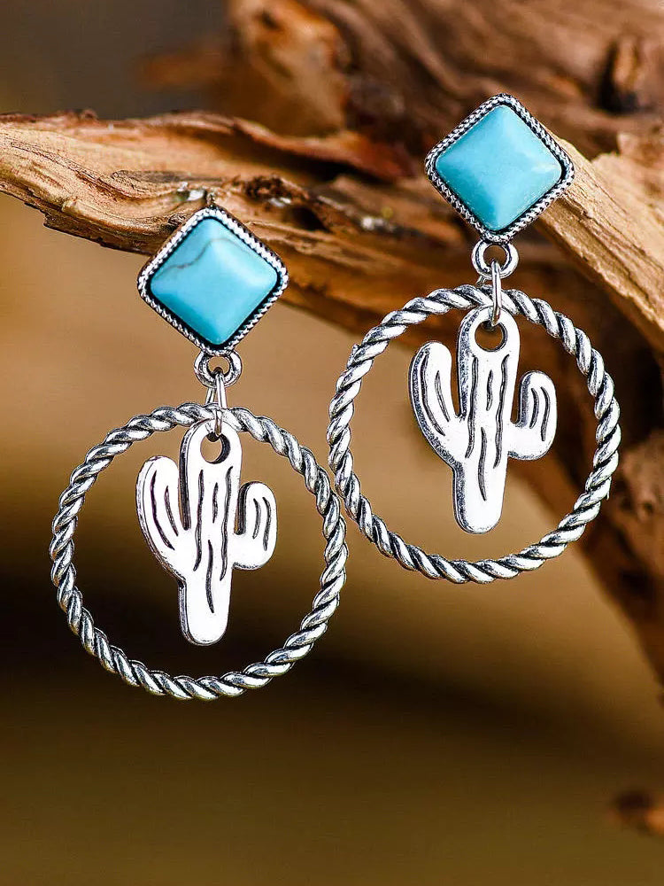 Chrysanthemum Blue Turquoise Earrings Boho Retro Style Earrings Women's Earrings