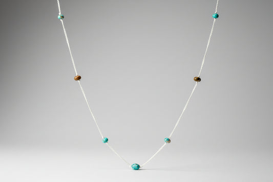 Genuine turquoise and Kambra jasper stone necklace made with sterling silver chain 36 inches.