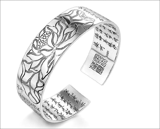 Sterling silver handcrafted floral design bracelet with script