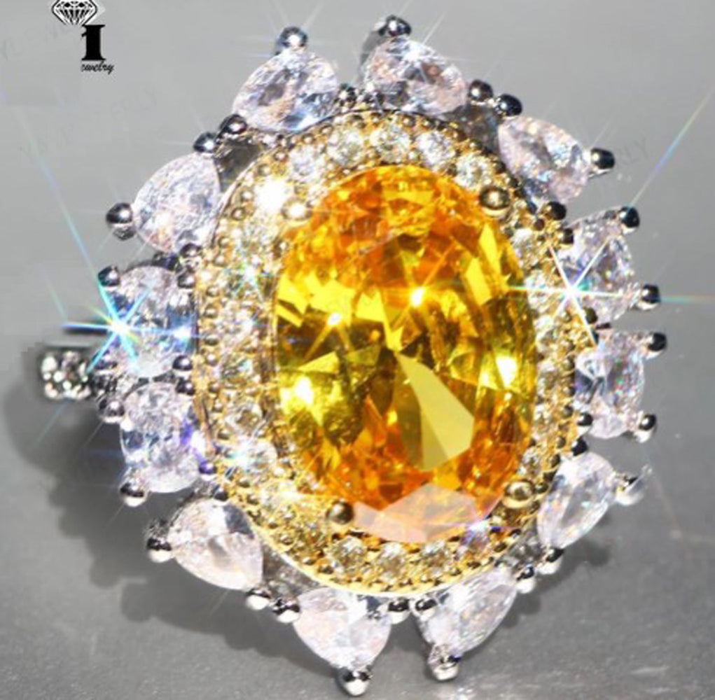 Sterling silver 925 yellow topaz ring 16*18mm