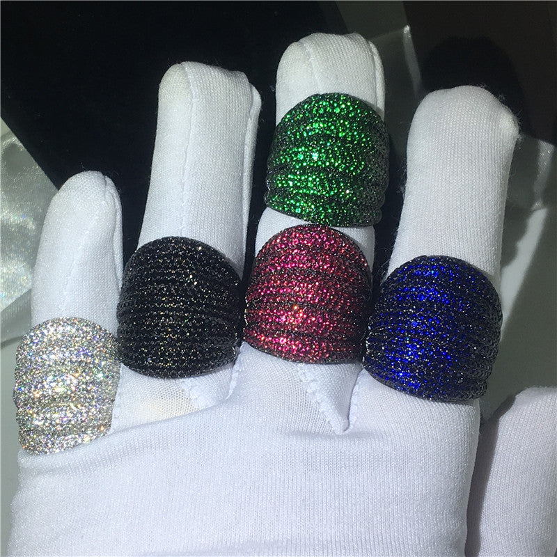 Luxury Micro Pave Lab Sapphire cz Ring Real Black Gold