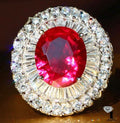 Sterling silver 925 ring with ruby center stone, baguette stones and round cubic