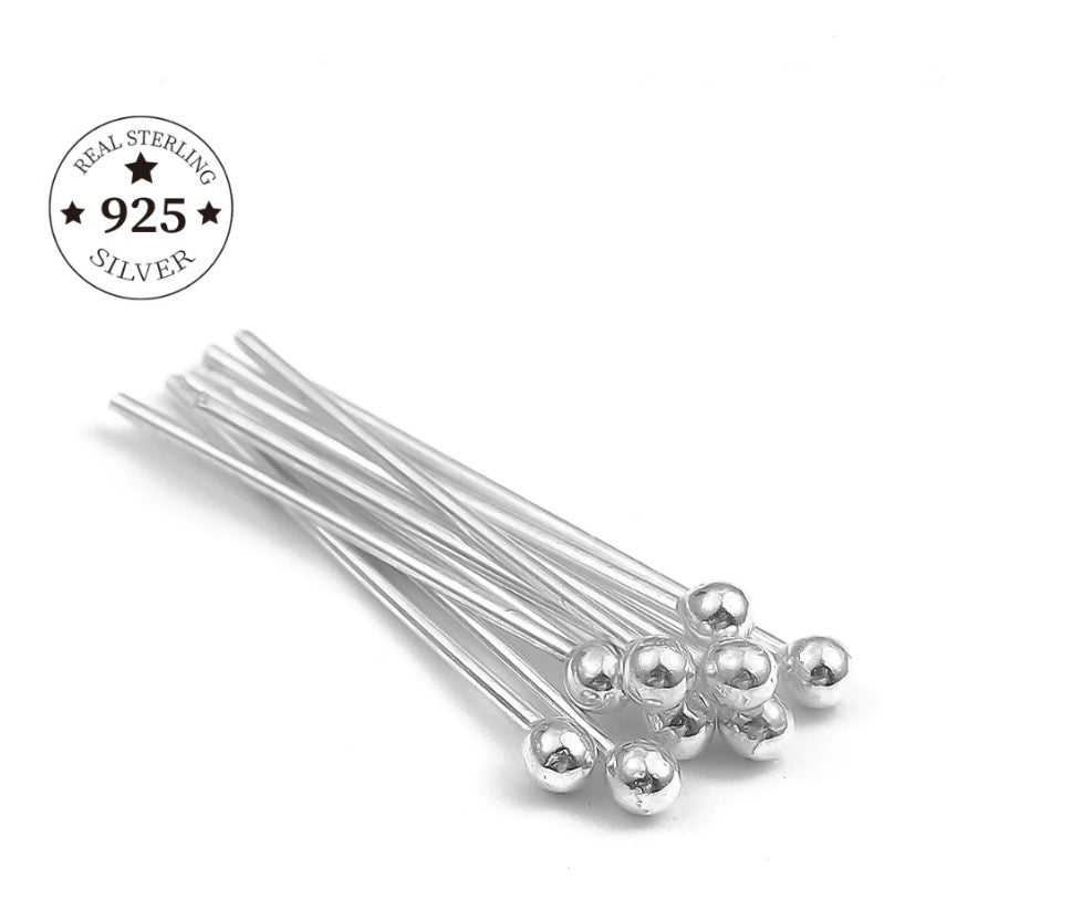 925 Sterling Silver Findings Head Ball Pins in sizes 15 20 25 30 35 50 mm for jewelry making