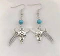Wild West Earrings Cowgirl Country Earrings Cow Head With Turquoises, Feather Earrings