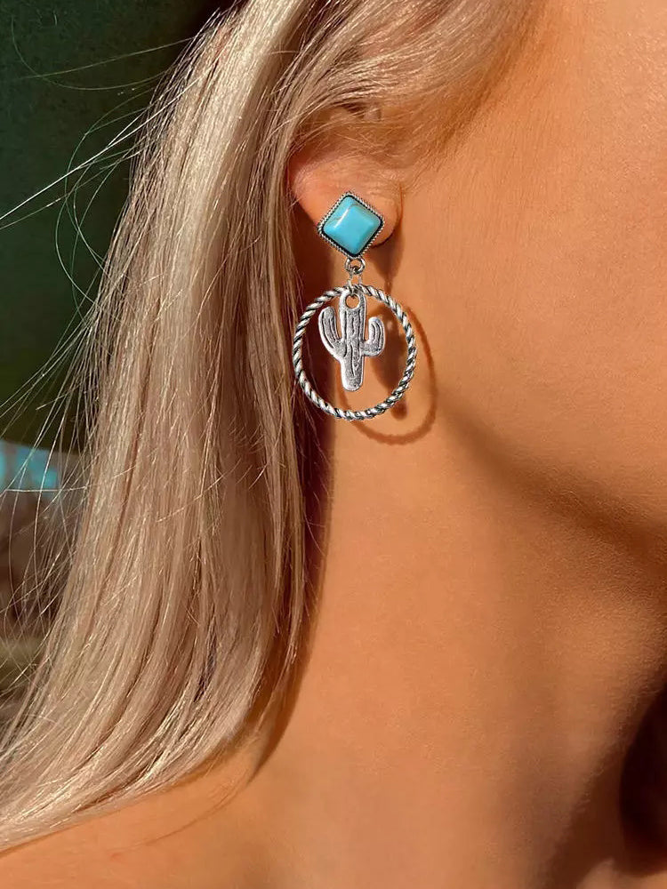 Chrysanthemum Blue Turquoise Earrings Boho Retro Style Earrings Women's Earrings