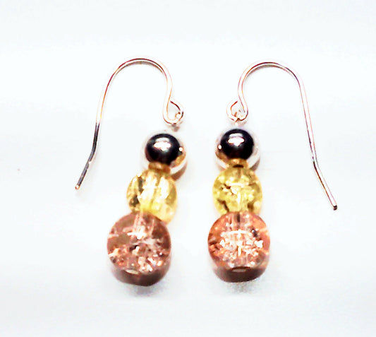Sterling silver dangle earring handmade with crackle glass