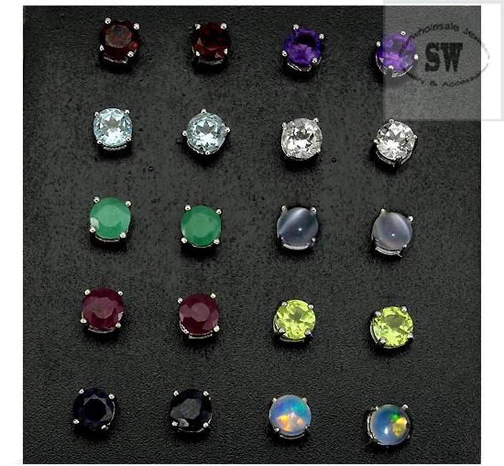 Birthstone genuine stones set in .925 silver stud earring