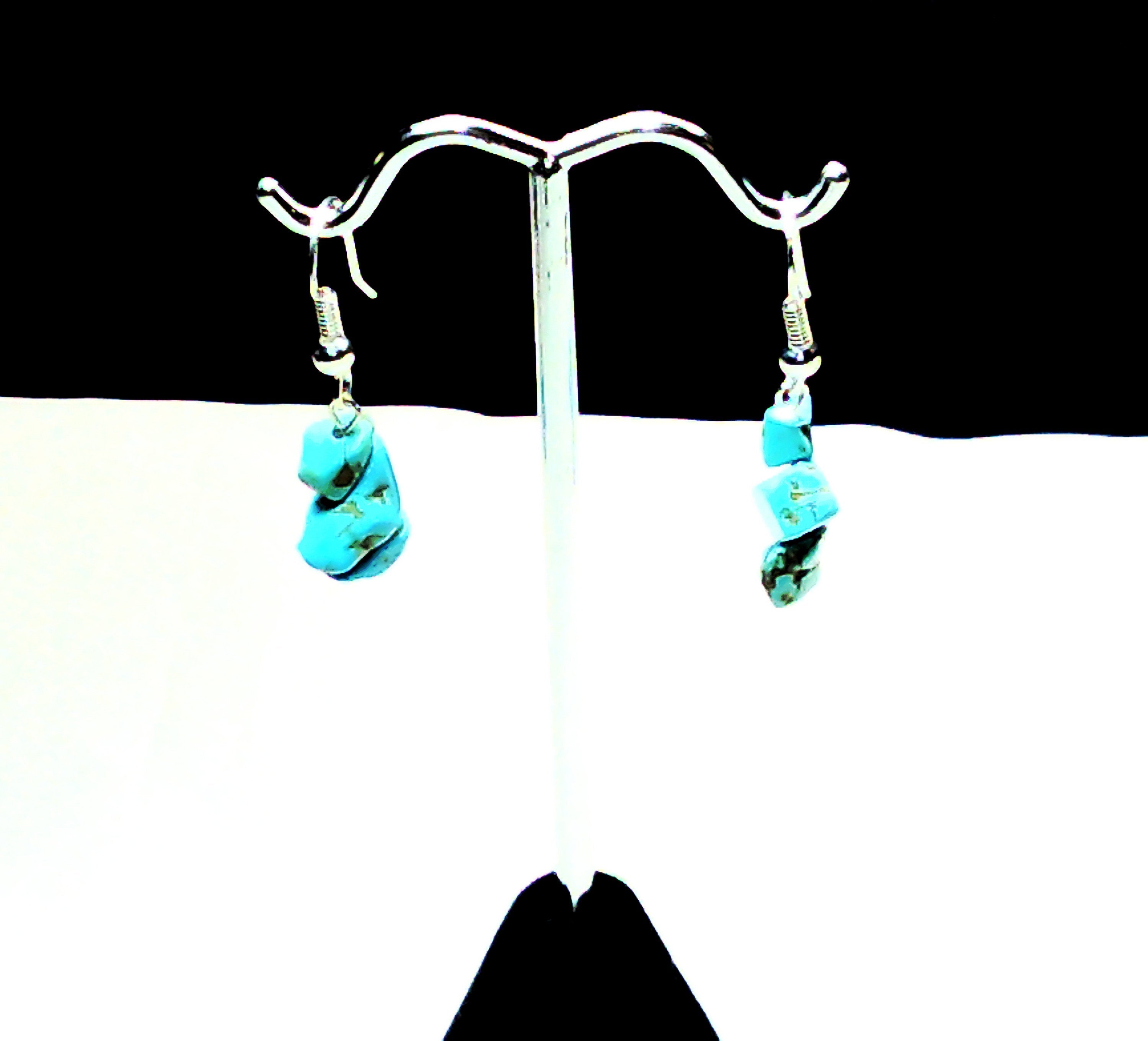 Sterling silver dangle earring handmade with genuine stone chips.