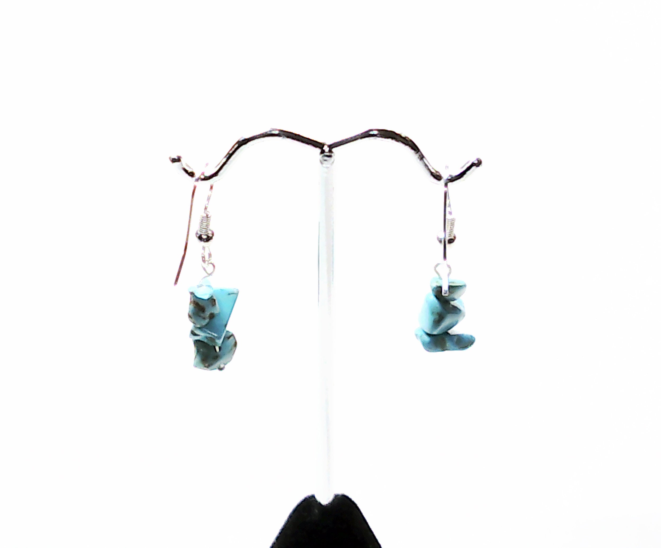 Sterling silver dangle earring handmade with genuine stone chips.