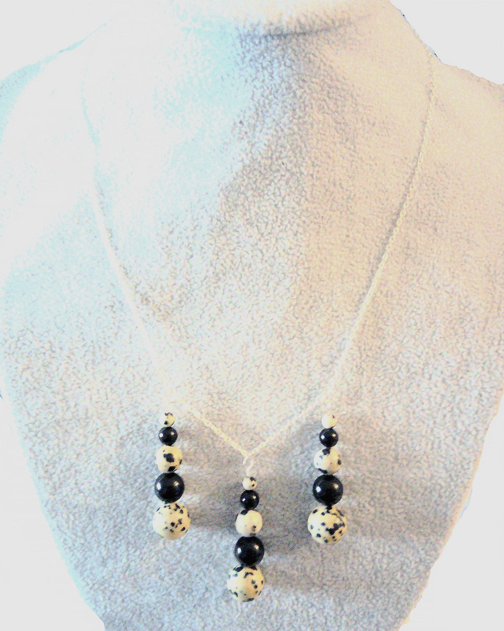 Genuine dalmation spot-black onyx beads with 100% .925 sterling silver necklace chain