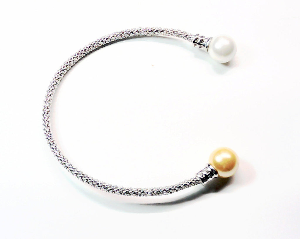 sterling silver mesh bracelet with genuine fresh water pearls