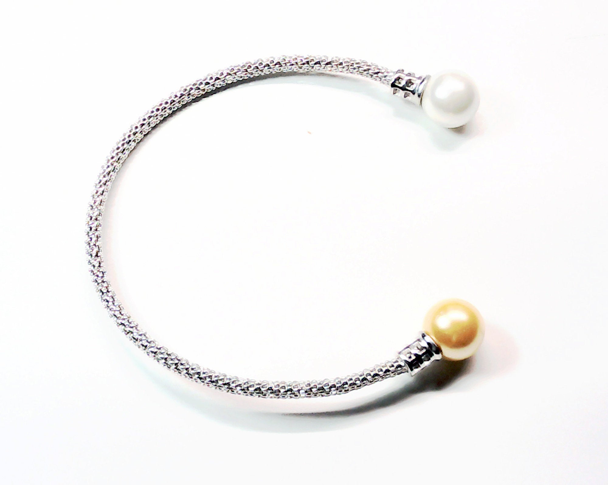 sterling silver mesh bracelet with genuine fresh water pearls