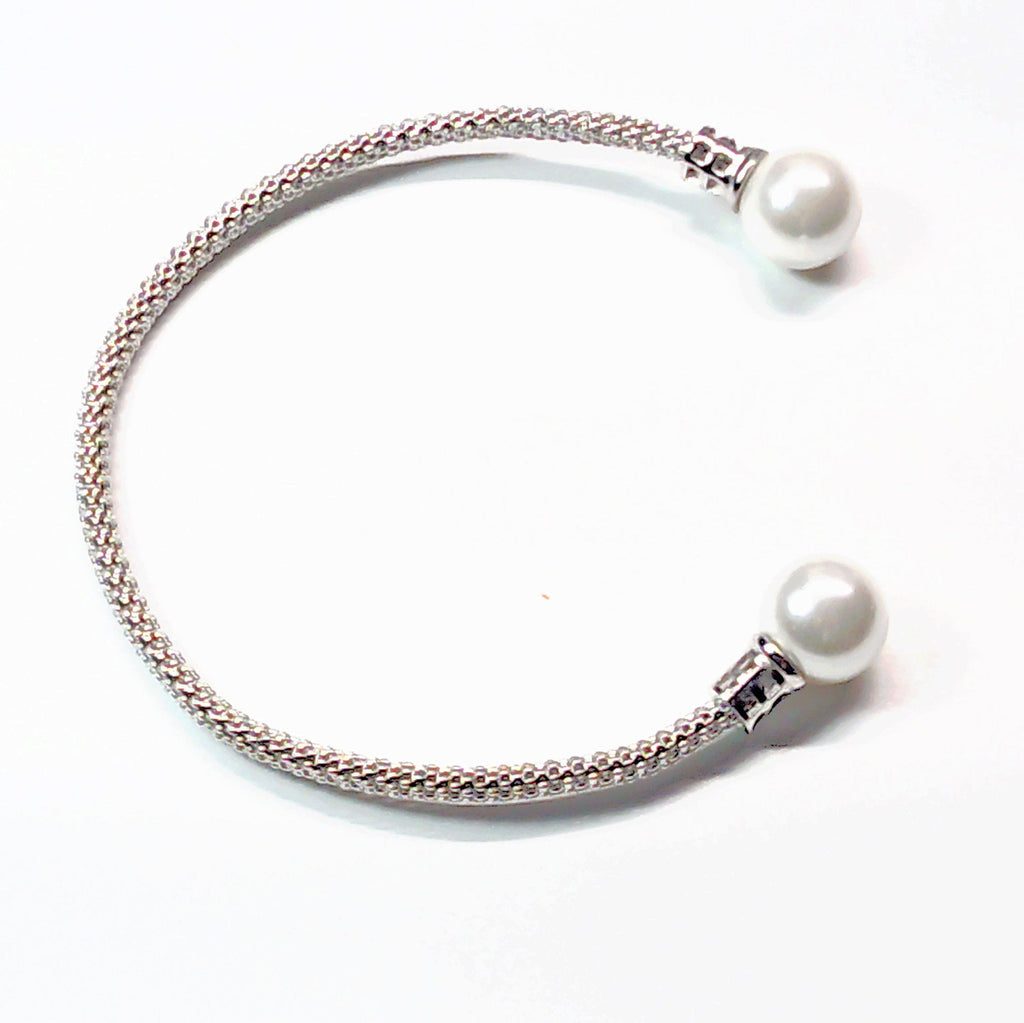 sterling silver mesh bracelet with genuine fresh water pearls