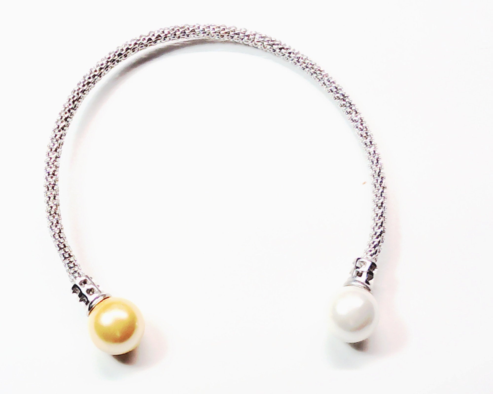 sterling silver mesh bracelet with genuine fresh water pearls