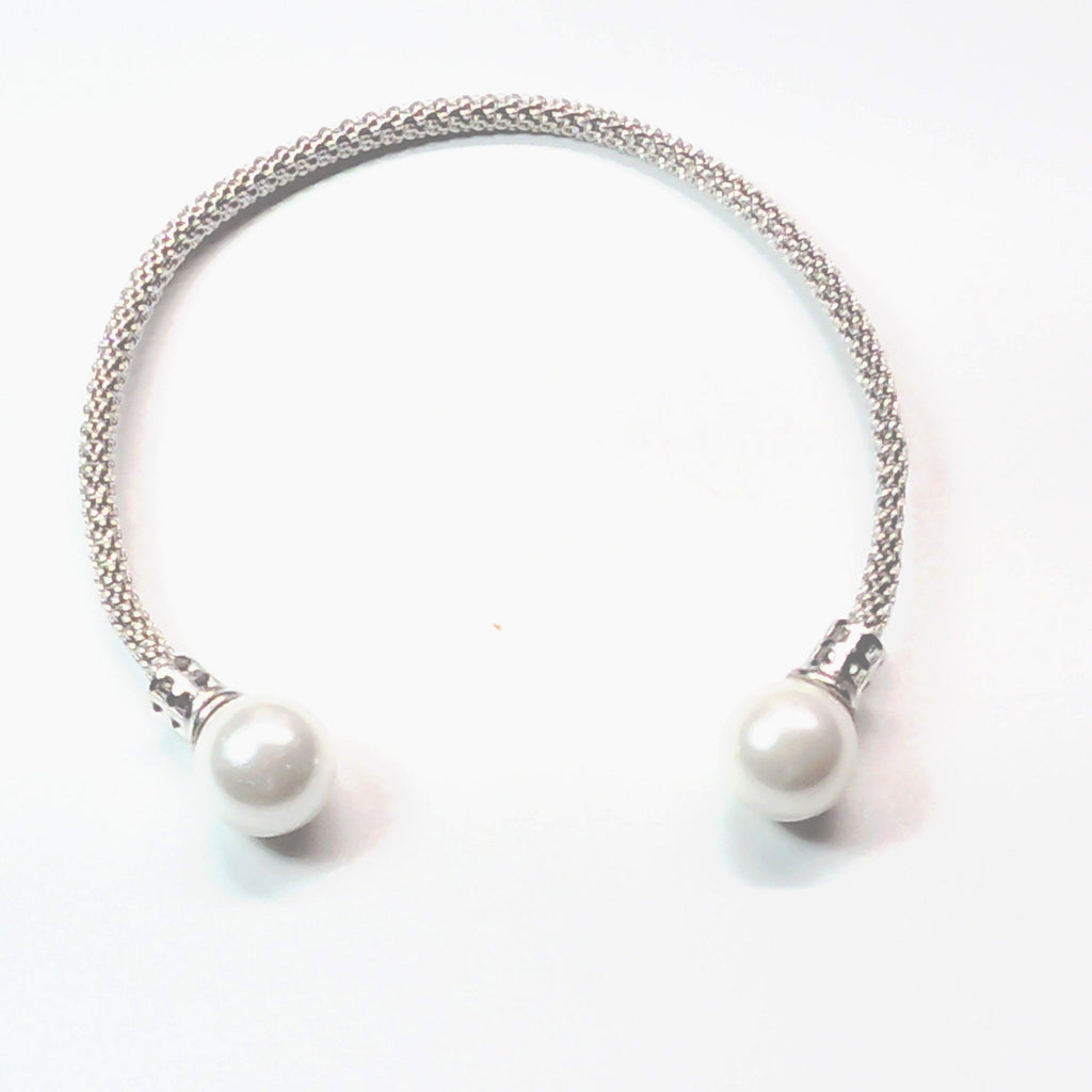 sterling silver mesh bracelet with genuine fresh water pearls
