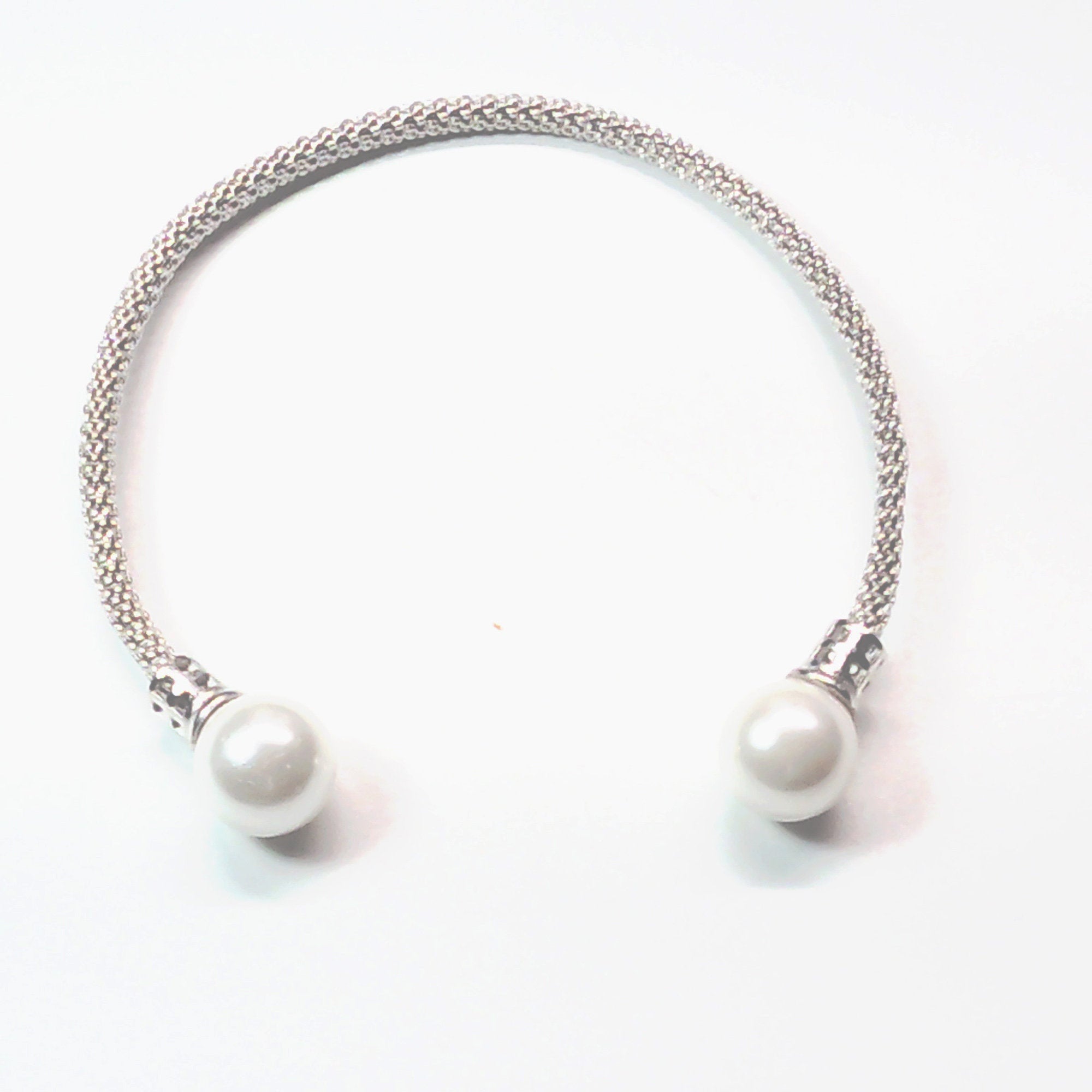sterling silver mesh bracelet with genuine fresh water pearls