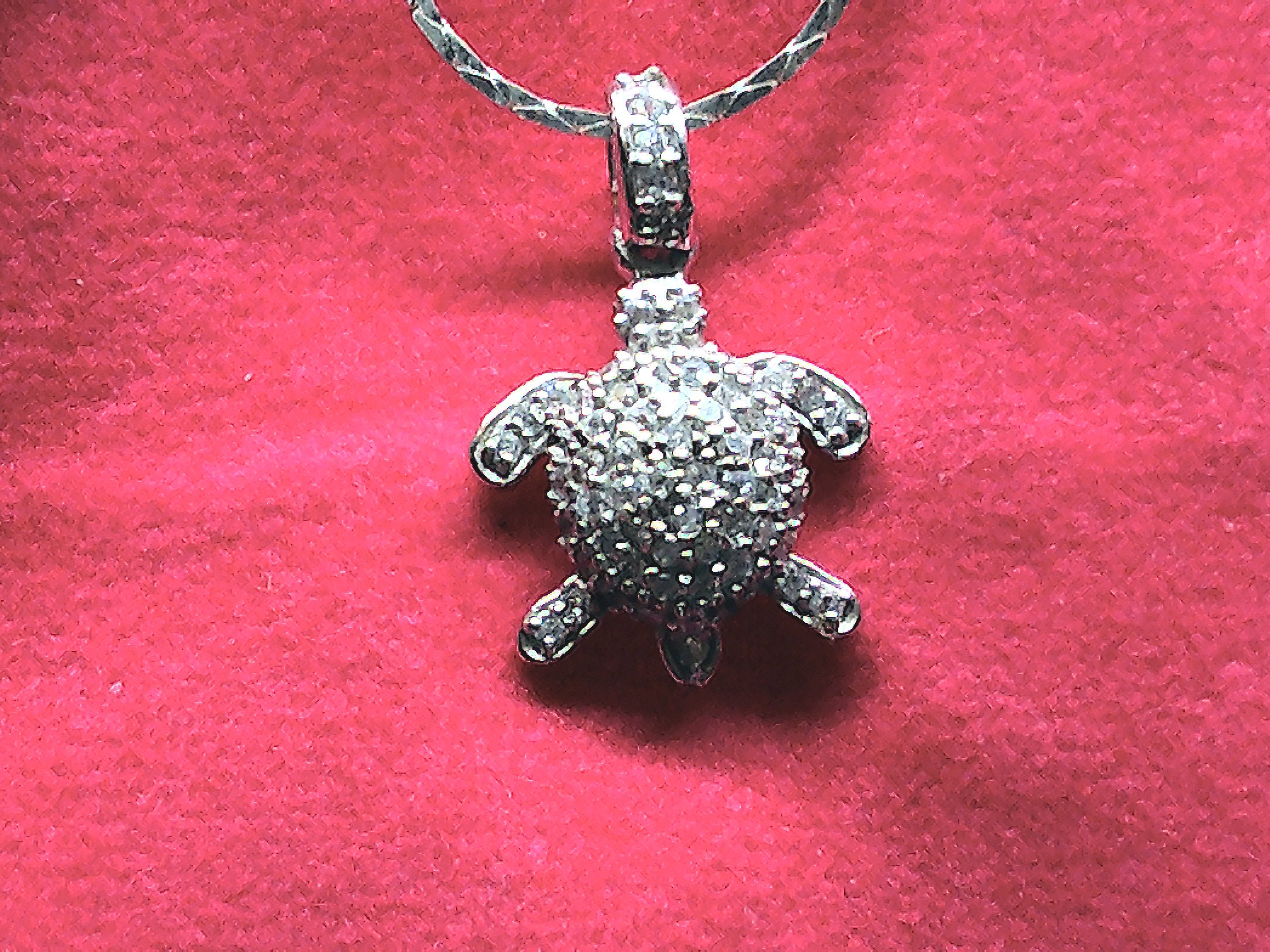 Sterling silver bling turtle pendant on 18 inch chain
