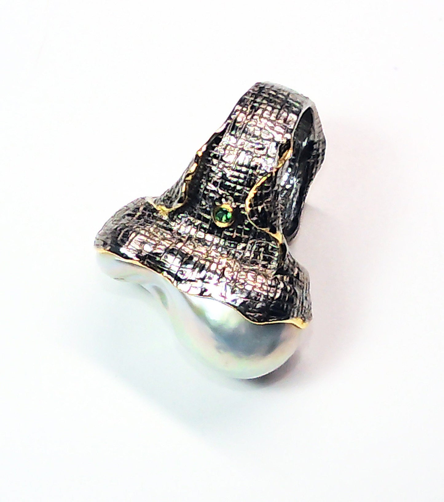 Baroque Pearl ring in sterling silver and gold overlay accents with gemstones