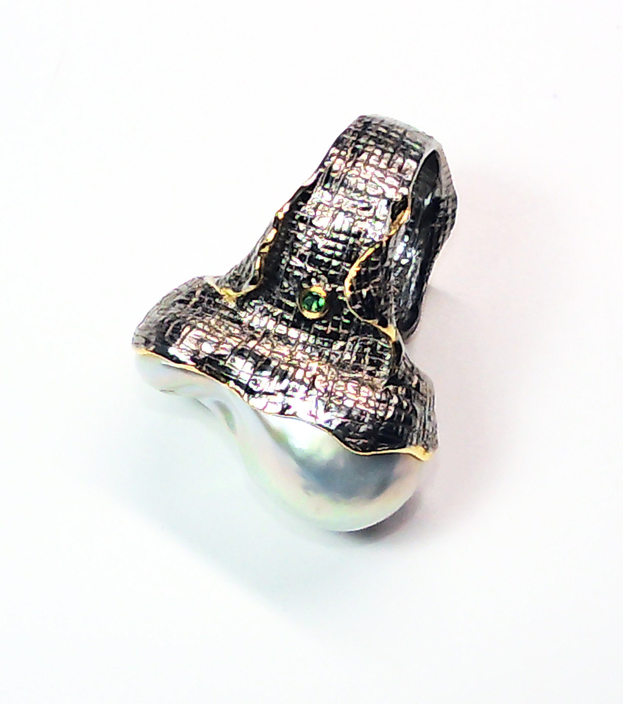 Baroque Pearl ring in sterling silver and gold overlay accents with gemstones