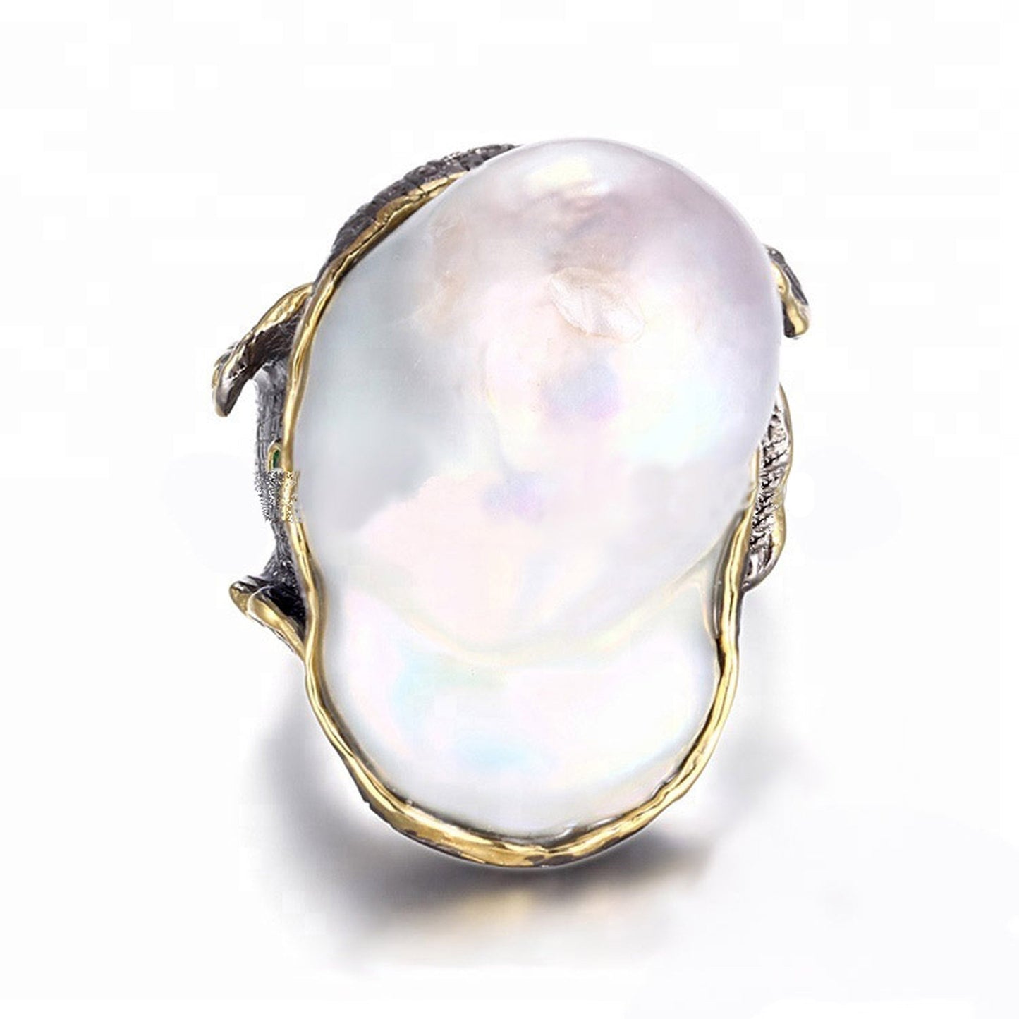 Baroque Pearl ring in sterling silver and gold overlay accents with gemstones