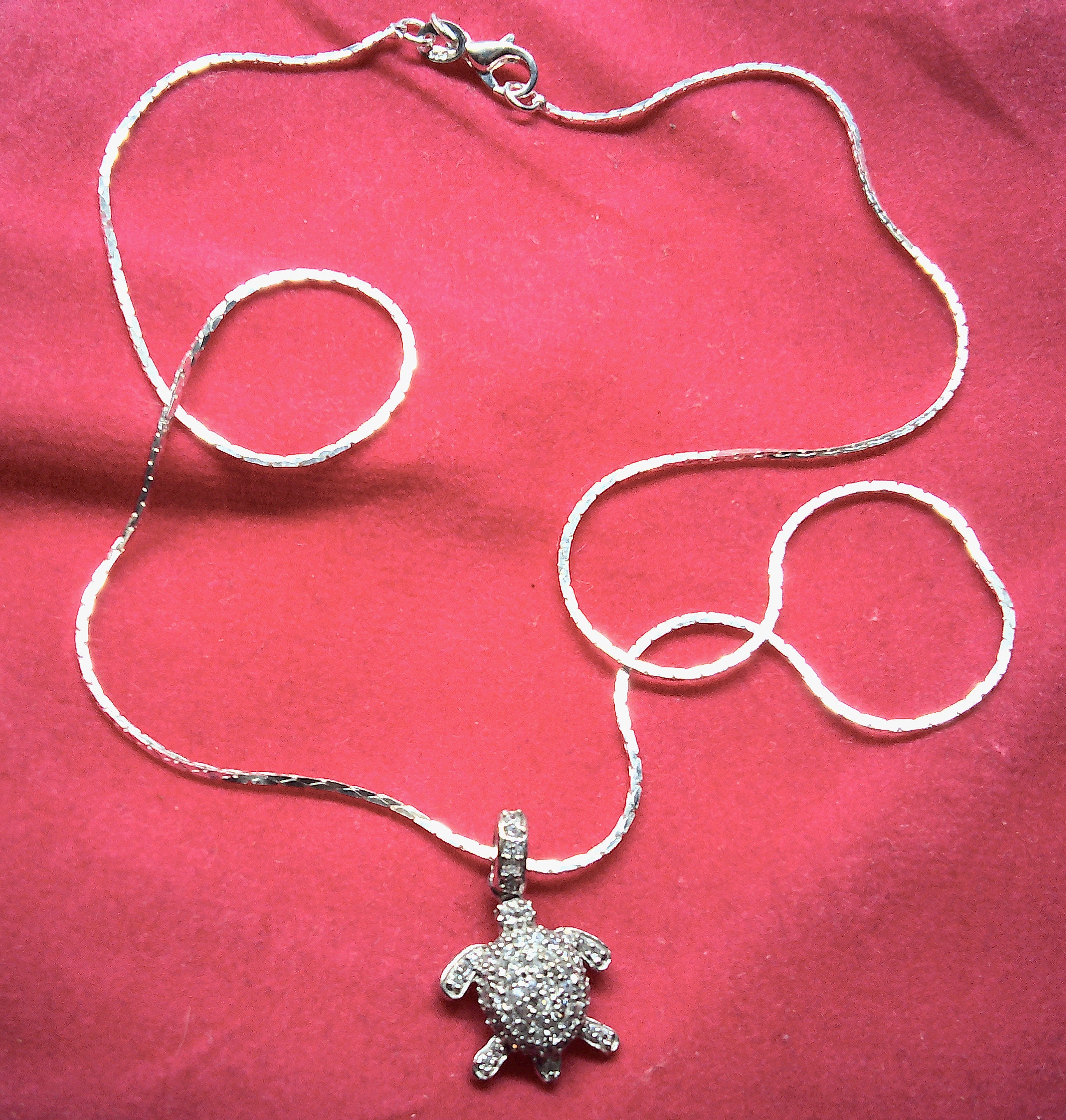 Sterling silver bling turtle pendant on 18 inch chain
