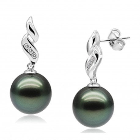 14k gold tahitian drop pearl earring with top grade diamonds