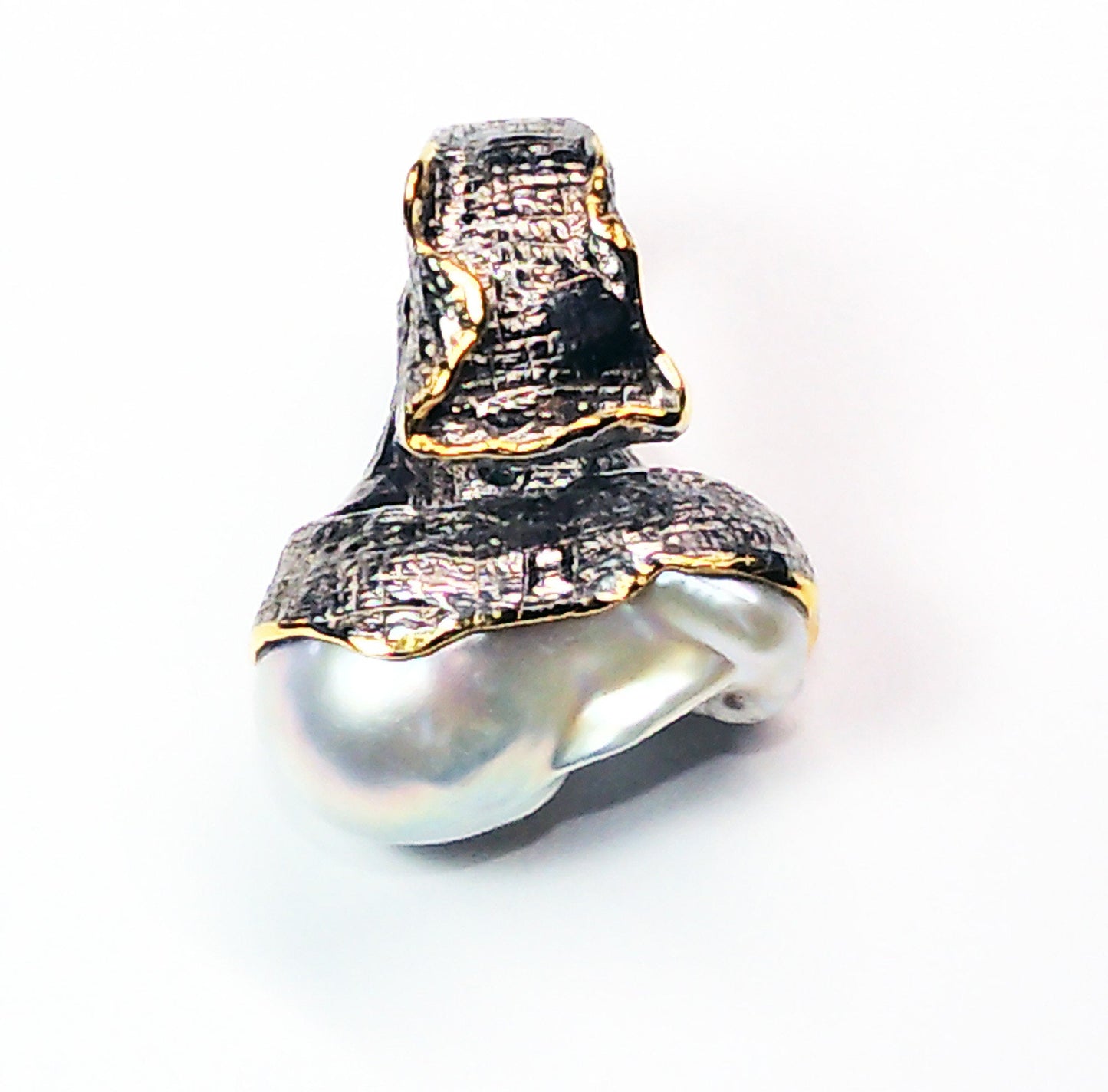 Baroque Pearl ring in sterling silver and gold overlay accents with gemstones